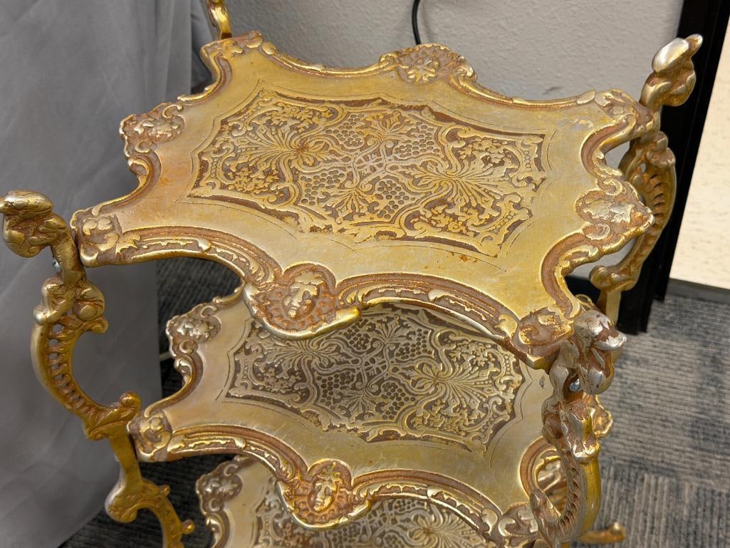 ORNATE THREE-TIER BRASS-STYLE ETAGERE / PLANT STAND - 3