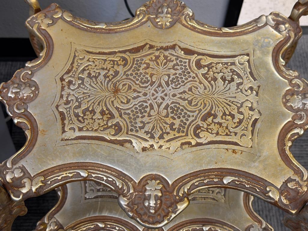 ORNATE THREE-TIER BRASS-STYLE ETAGERE / PLANT STAND - 4