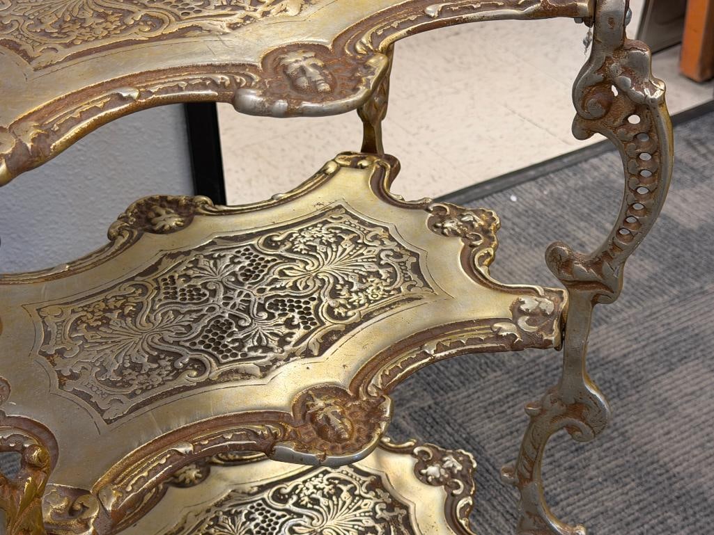 ORNATE THREE-TIER BRASS-STYLE ETAGERE / PLANT STAND - 7