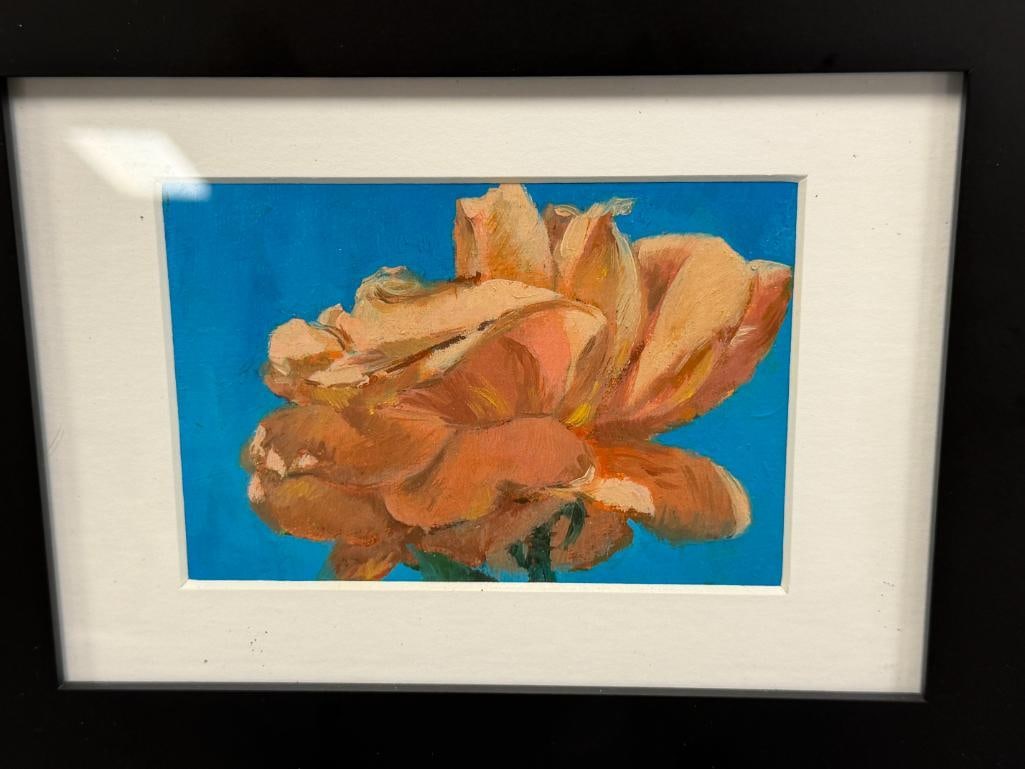 GUNNAR ANDERSON CALIFORNIA ARTIST ORIGINAL OIL ON BOARD MINIATURE PAINTING FLOWER - 2