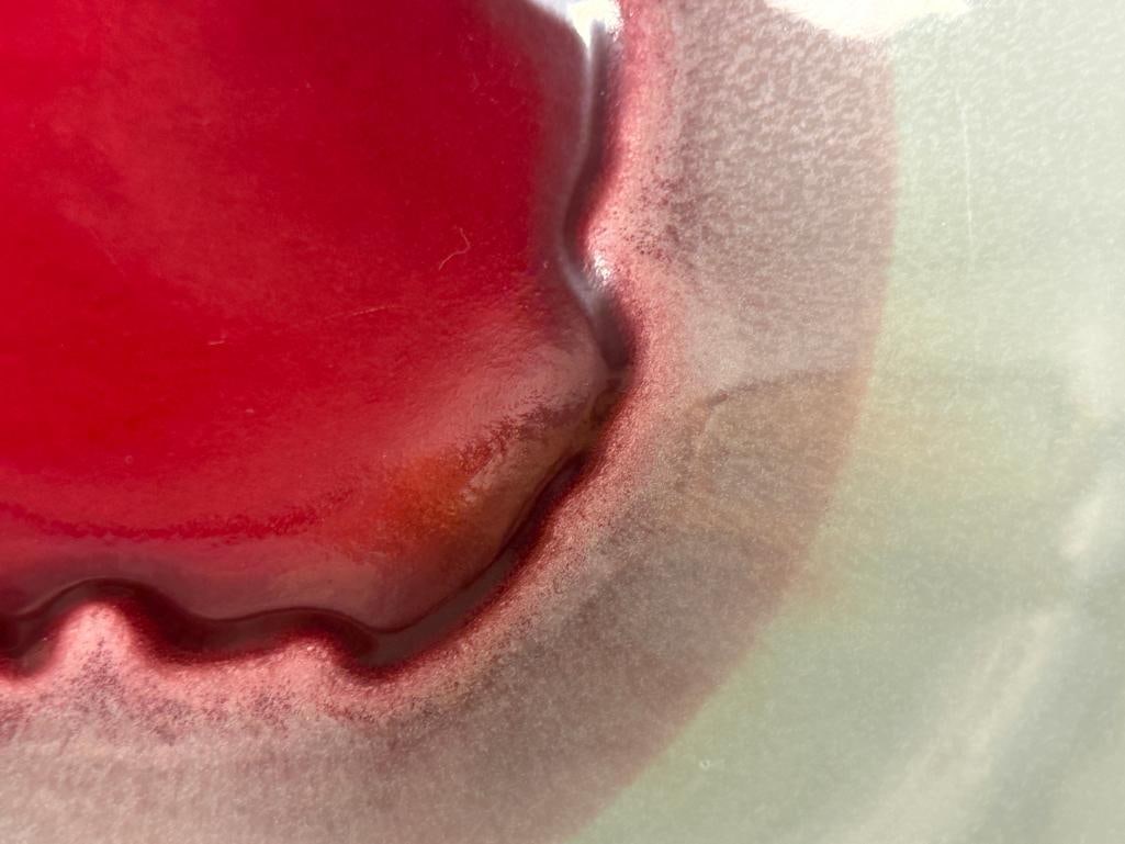 VINTAGE REDWING POTTERY FLAMBE OXBLOOD AND CELADON DRIP GLAZE SHALLOW BOWL NO. 3807 - 4