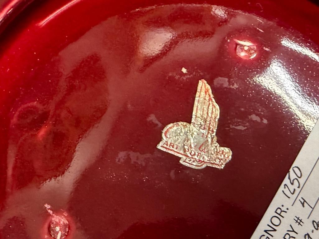 VINTAGE REDWING POTTERY FLAMBE OXBLOOD AND CELADON DRIP GLAZE SHALLOW BOWL NO. 3807 - 7