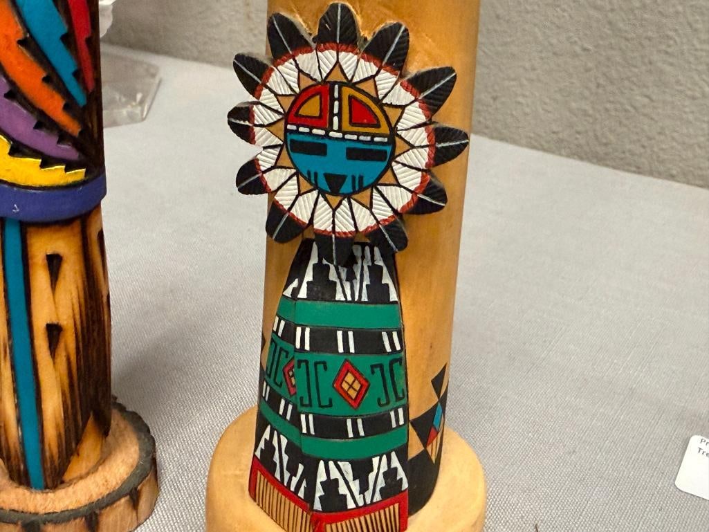 HAND CRAFTED COTTON WOOD KACHINAS SHALAKO AND SUN MORNING BY NANCY WOODMAN CALTON HARVEY - 3
