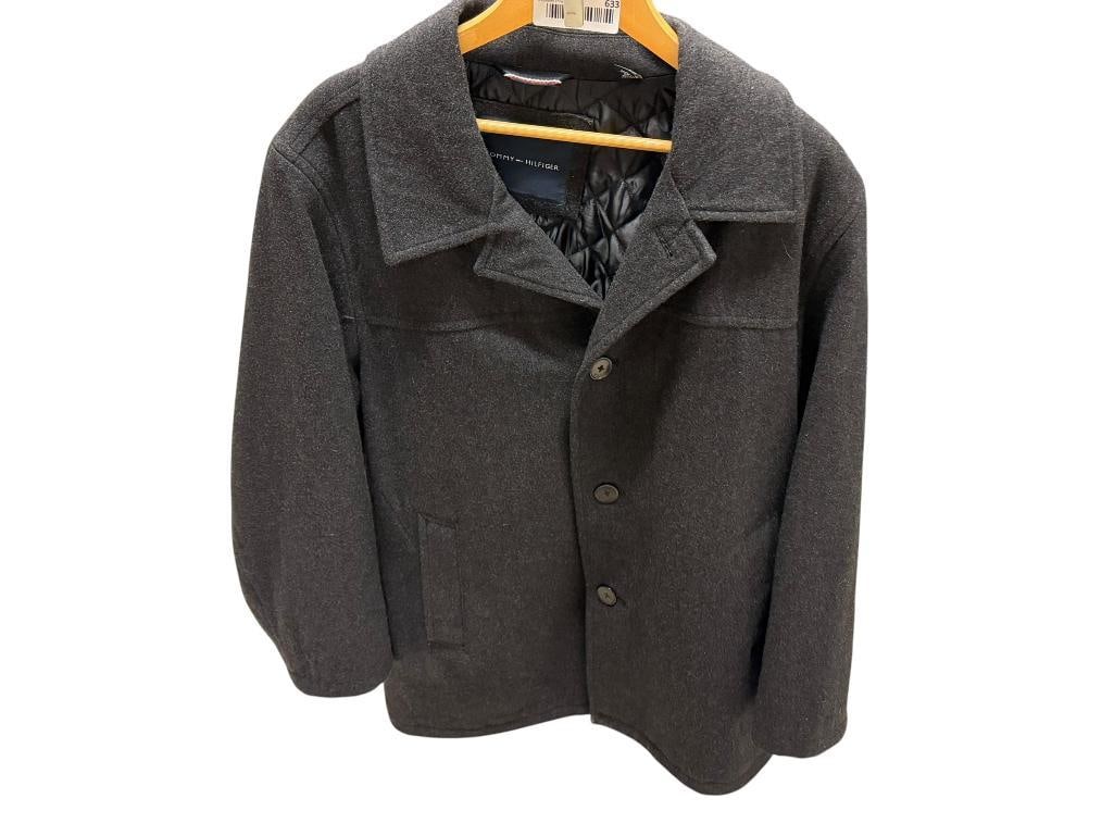 MEN'S TOMMY HILFIGER DESIGNER CHARCOAL GRAY PEA-COAT: GOOD CONDITION SIZE 2XL