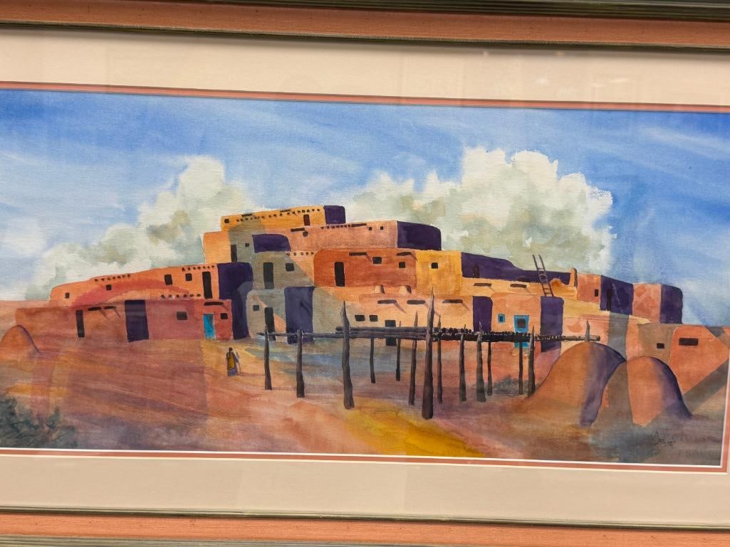 NANCY BUSEY NEVADA / TEXAS ARTIST LARGE ORIGINAL WATERCOLOR ON PAPER PAINTING TAOS PUEBLO - 2