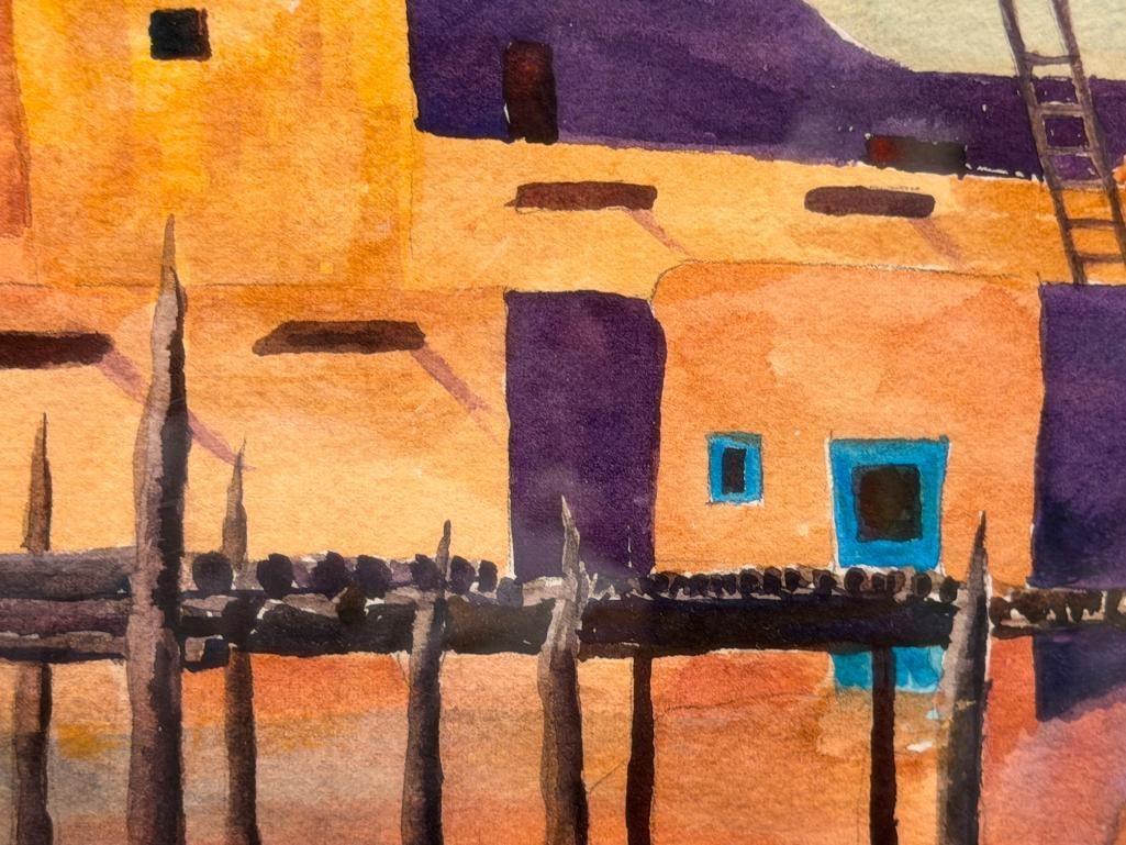 NANCY BUSEY NEVADA / TEXAS ARTIST LARGE ORIGINAL WATERCOLOR ON PAPER PAINTING TAOS PUEBLO - 4