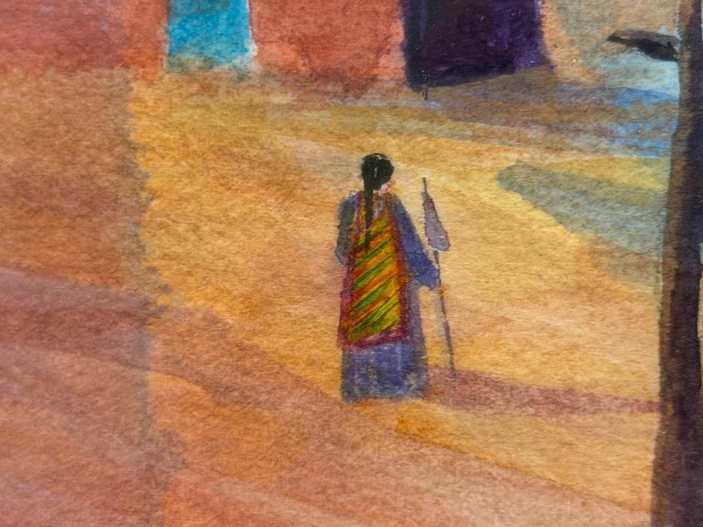 NANCY BUSEY NEVADA / TEXAS ARTIST LARGE ORIGINAL WATERCOLOR ON PAPER PAINTING TAOS PUEBLO - 5