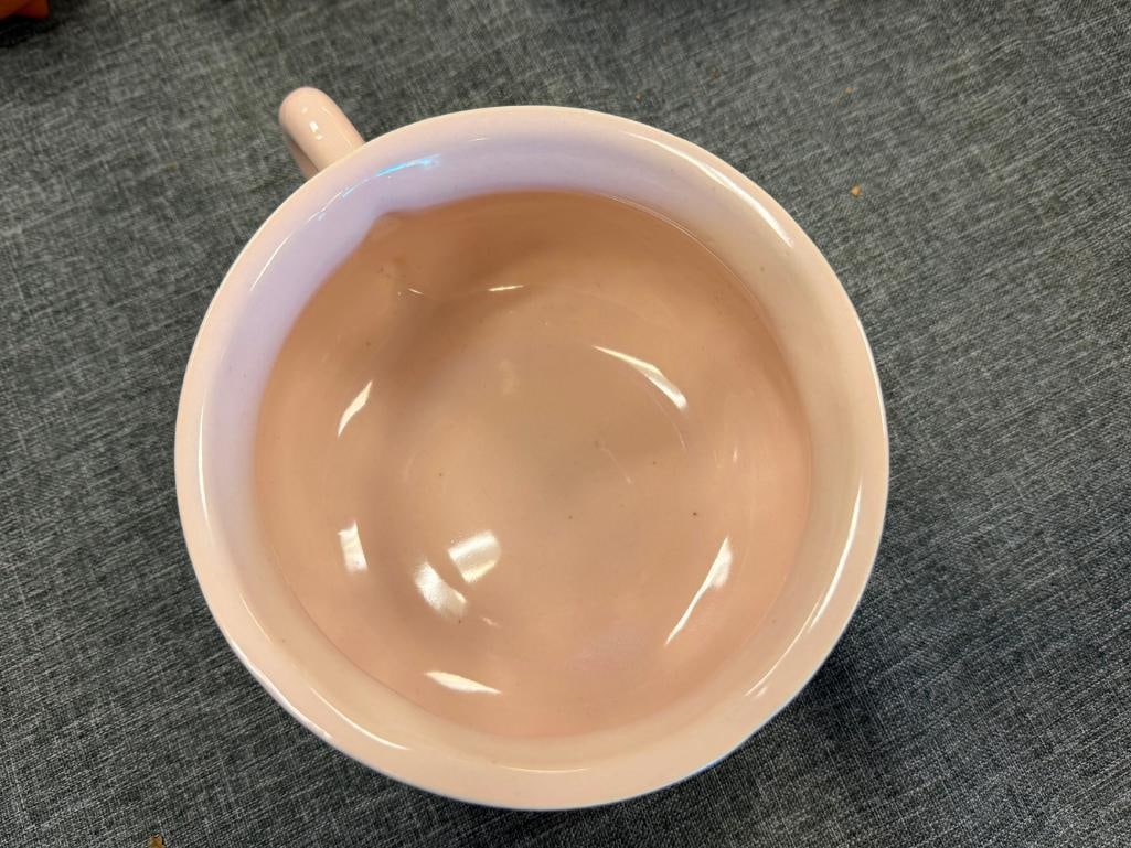 BRUSH U.S.A. MADE POTTERY MUG IN FAINT PINK GLAZE NO. 191 ROSE DESIGN - 6