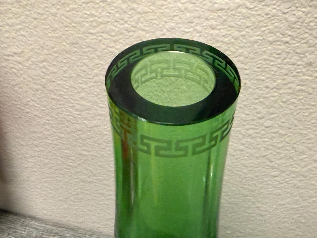 TALL CHINESE ART GLASS PEKING VASE WITH ETCHED FLORAL DESIGN - 5