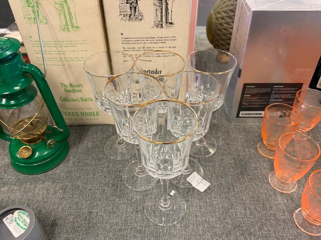 SIX GOLD-RIMMED GLASS WINE GLASSES - 2