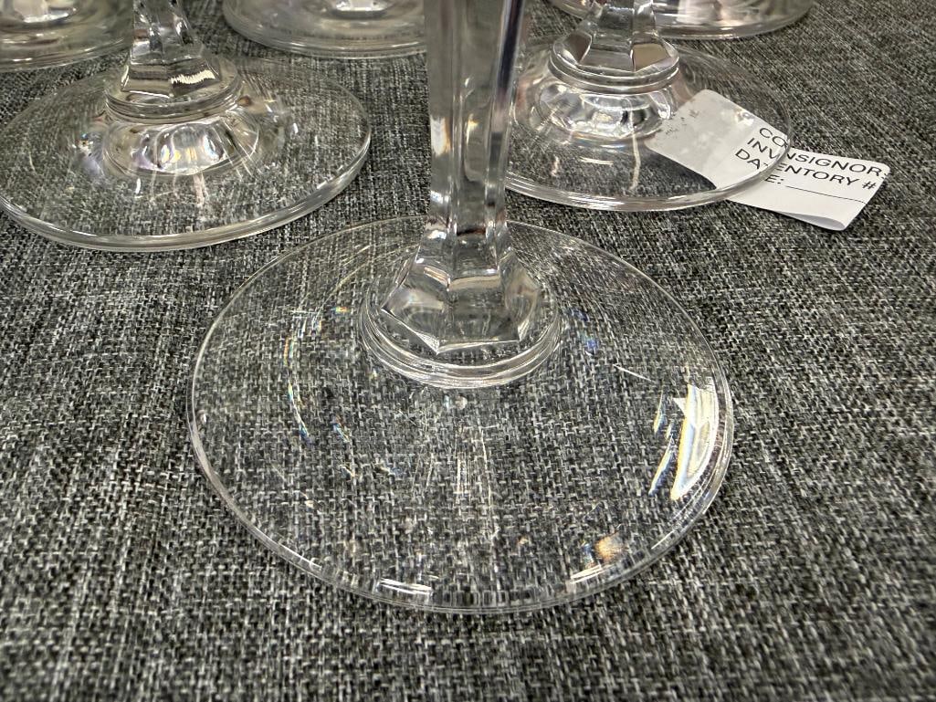 SIX GOLD-RIMMED GLASS WINE GLASSES - 6