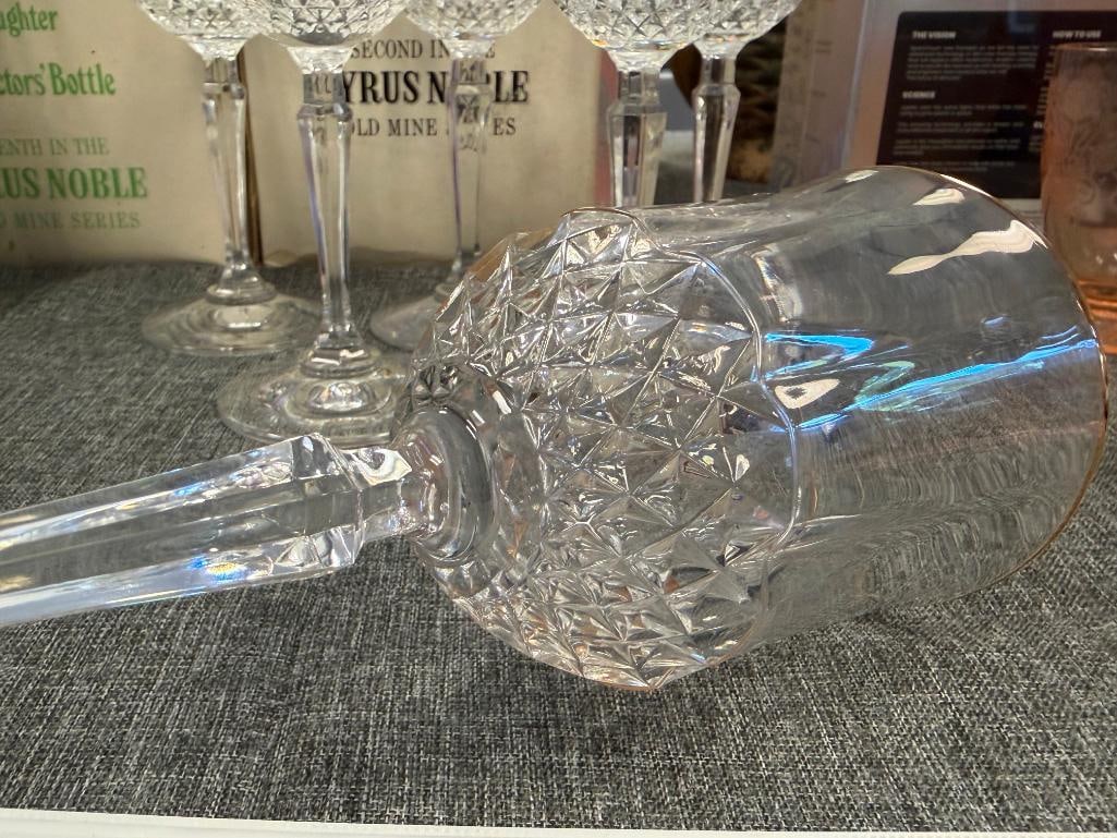 SIX GOLD-RIMMED GLASS WINE GLASSES - 9