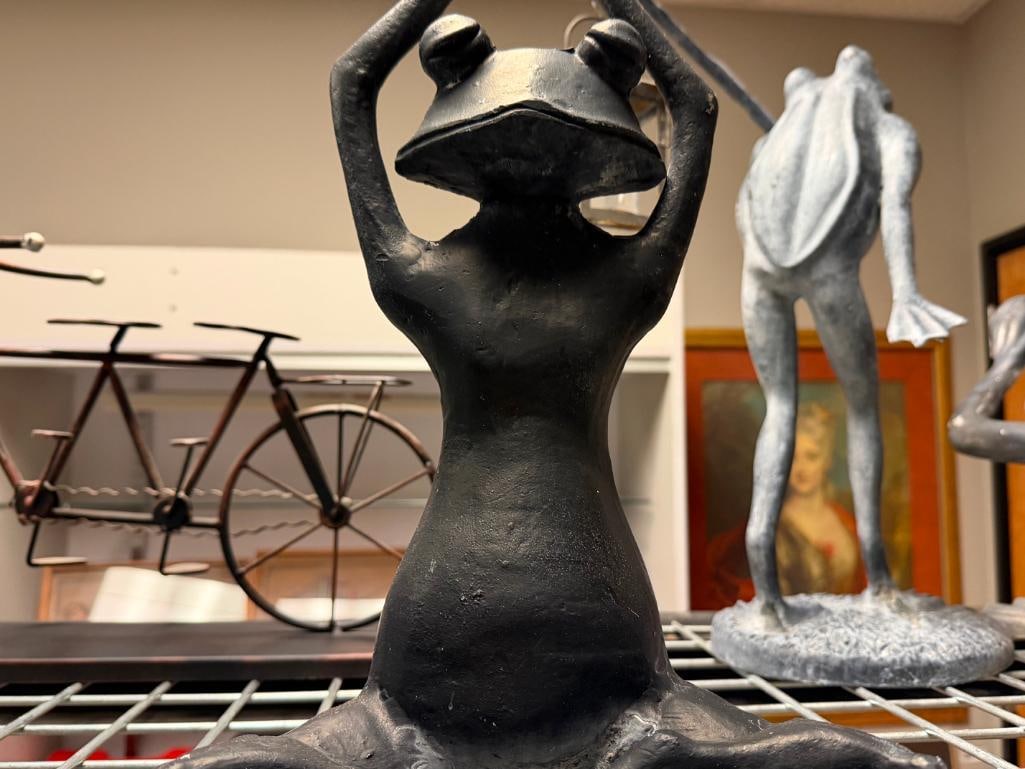 THREE SPI HOME " FROG FRIENDS " YOGA CLASS CAST ALUMINUM GARDEN YARD ART SCULPTURES - 5