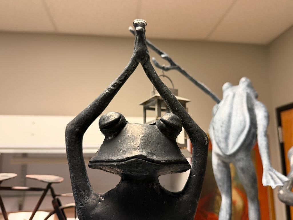 THREE SPI HOME " FROG FRIENDS " YOGA CLASS CAST ALUMINUM GARDEN YARD ART SCULPTURES - 6