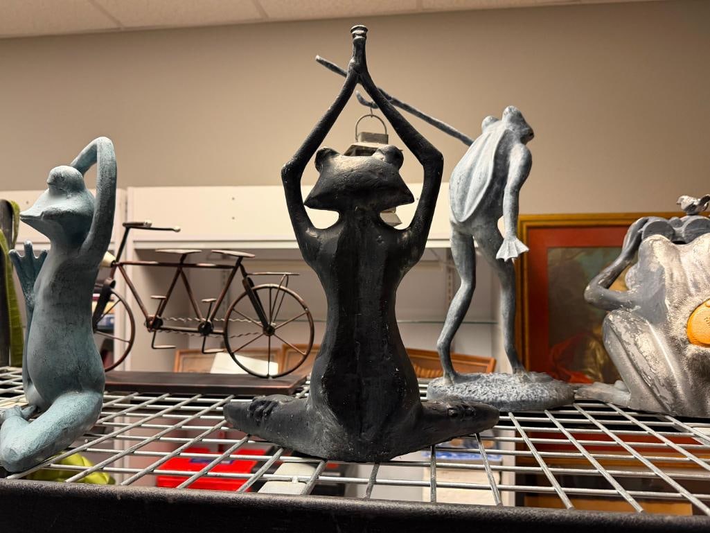 THREE SPI HOME " FROG FRIENDS " YOGA CLASS CAST ALUMINUM GARDEN YARD ART SCULPTURES - 7