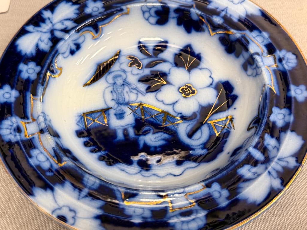 ANTIQUE ROYAL STAFFORDSHIRE FLO-BLUE PEKIN PATTERN PLATE WITH GILT ACCENTS MADE IN ENGLAND - 2