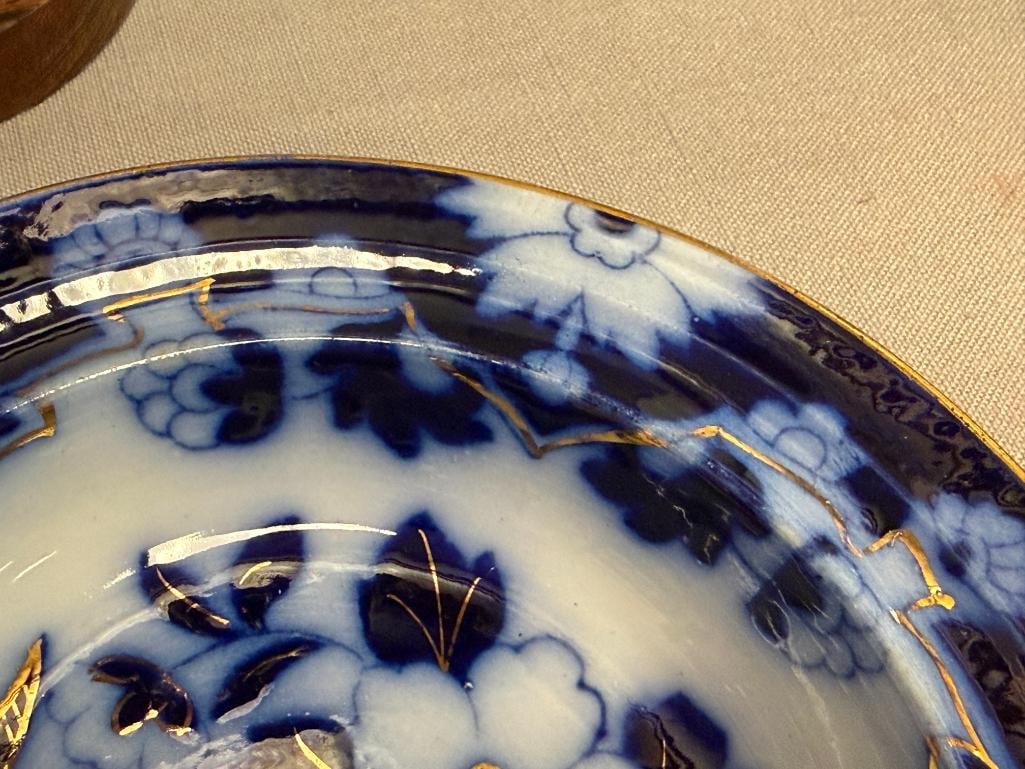 ANTIQUE ROYAL STAFFORDSHIRE FLO-BLUE PEKIN PATTERN PLATE WITH GILT ACCENTS MADE IN ENGLAND - 4