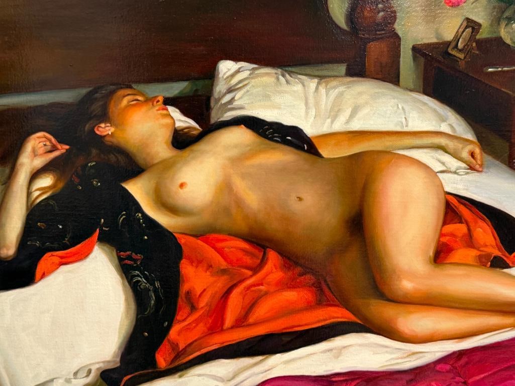 EVAN WILSON AMERICAN ARTIST ORIGINAL OIL ON CANVAS RECREATION NUDE PAINTING TITLED CARLA 1996 - 3