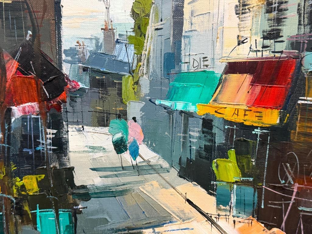 ORIGINAL OIL ON CANVAS PARISIAN PAINTING RUE DU CALVAIRE MONTMARTE PARIS - 3