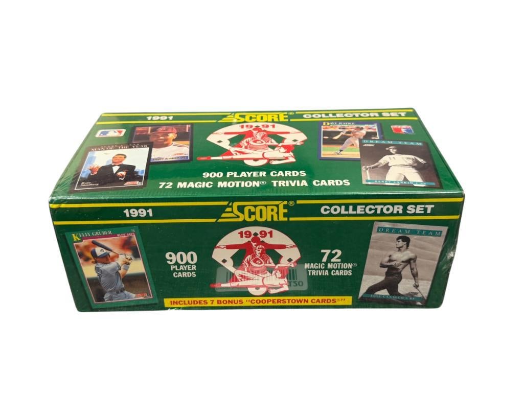 1991 SCORE COMPLETE FACTORY SEALED BASEBALL CARD SET WITH MAGIC MOTION TRIVIA CARDS: PLUS 7 BONUS COOPERSTOWN CARDS, 1991 SCORE SEALED BASEBALL CARD SET