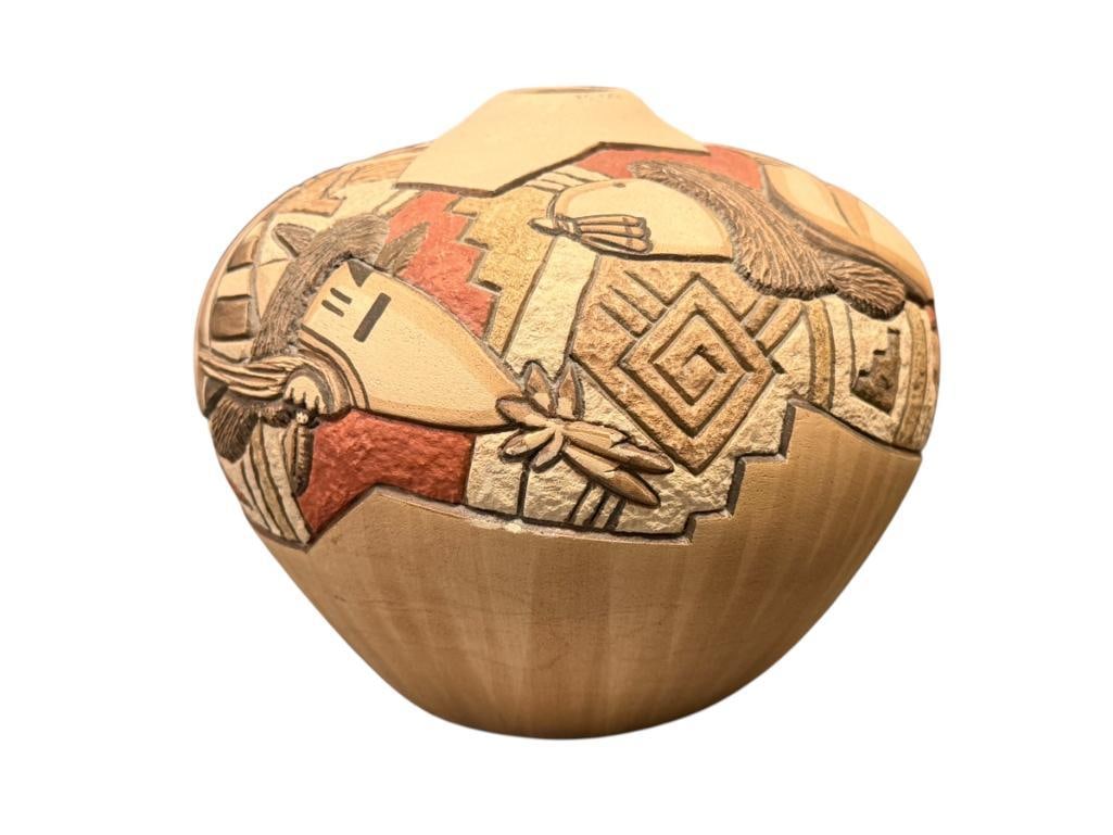THOMAS / TOM POLACCA NAMPEYO NATIVE AMERICAN HOPI POLYCHROME SEED JAR SGRAFFITO AND PAINTED MOTIFS (1 of 11)