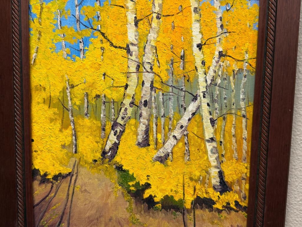 JESSE D. RASBERRY CALIFORNIA / TEXAS ARTIST ORIGINAL OIL ON CANVAS FOREST LANDSCAPE BIRCH TREES - 2