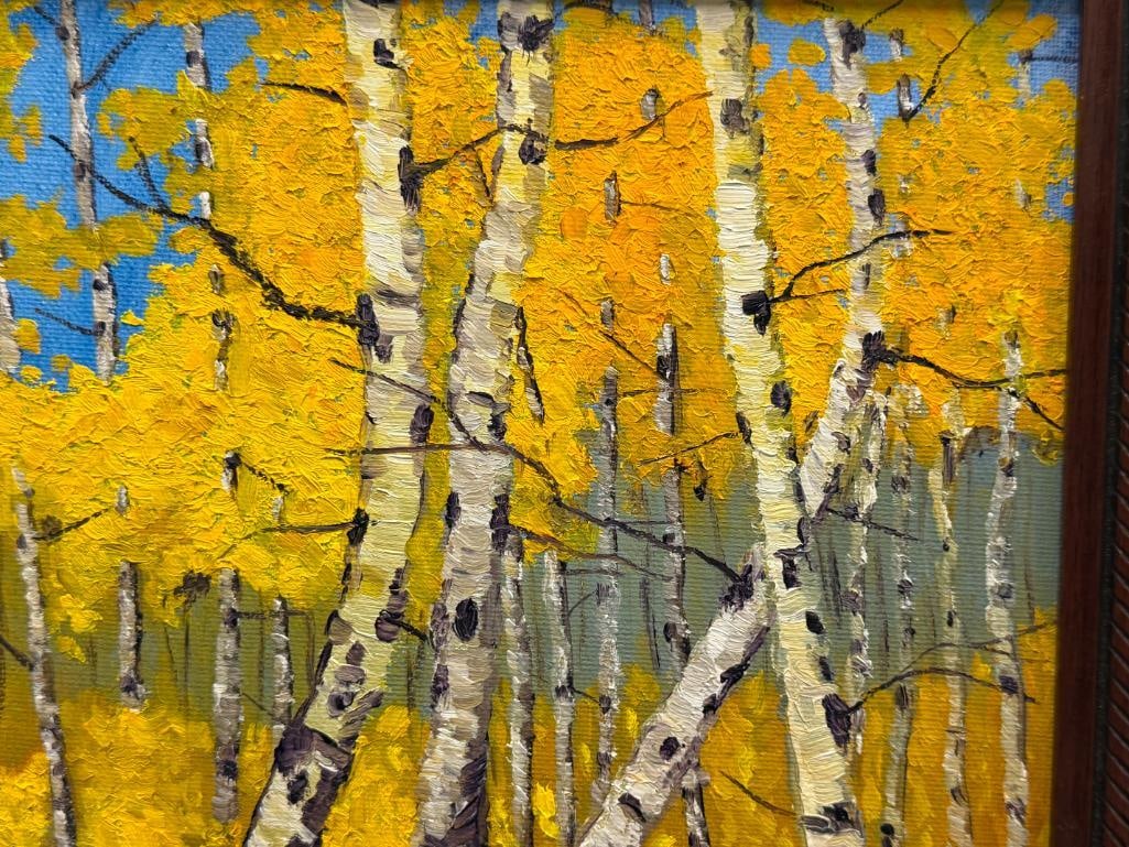 JESSE D. RASBERRY CALIFORNIA / TEXAS ARTIST ORIGINAL OIL ON CANVAS FOREST LANDSCAPE BIRCH TREES - 3