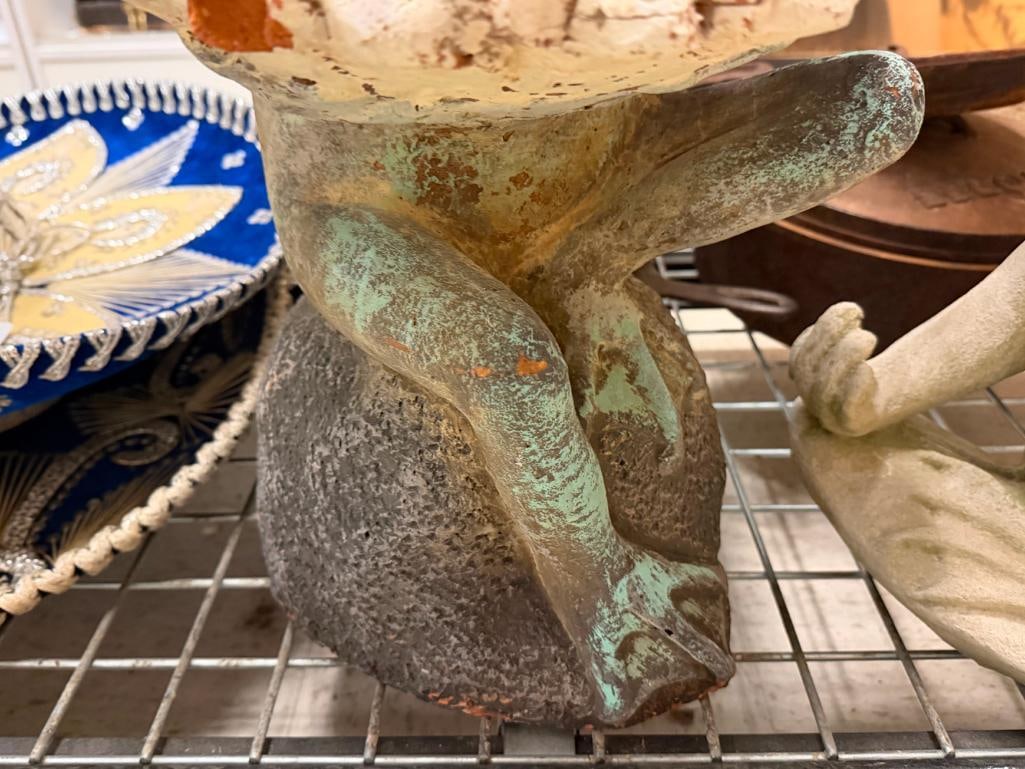 ATLANTA WATER GARDEN CEMENT FROG SCULPTURE AND CLAY POTTERY SUNFLOWER STANDING FROG SCULPTURE - 9