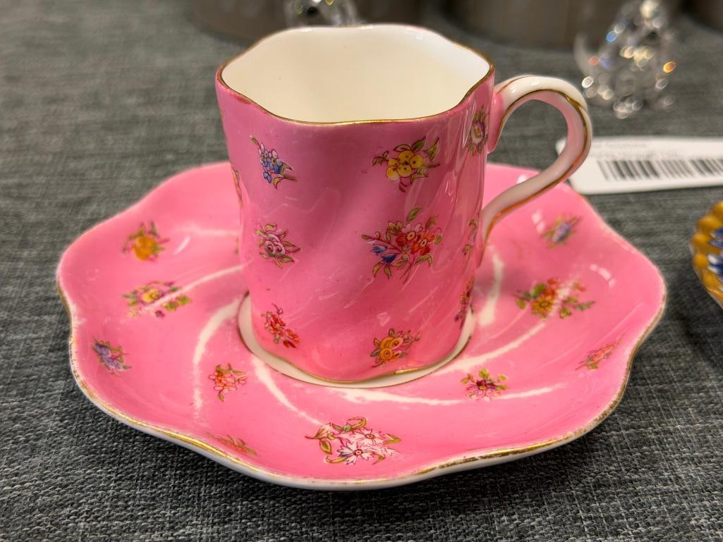 ANTIQUE COALPORT CHINA DEMIS AND SAUCERS IN DIFFERENT PATTERNS ONE WITH REGISTRY MARK - 2