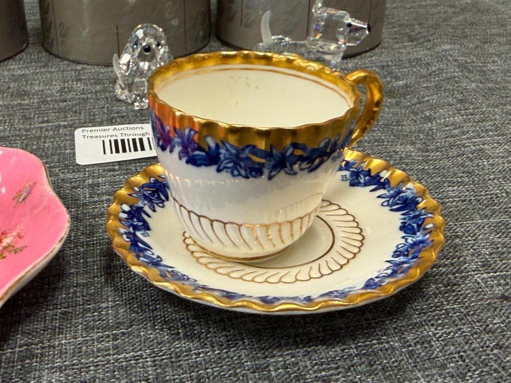 ANTIQUE COALPORT CHINA DEMIS AND SAUCERS IN DIFFERENT PATTERNS ONE WITH REGISTRY MARK - 3