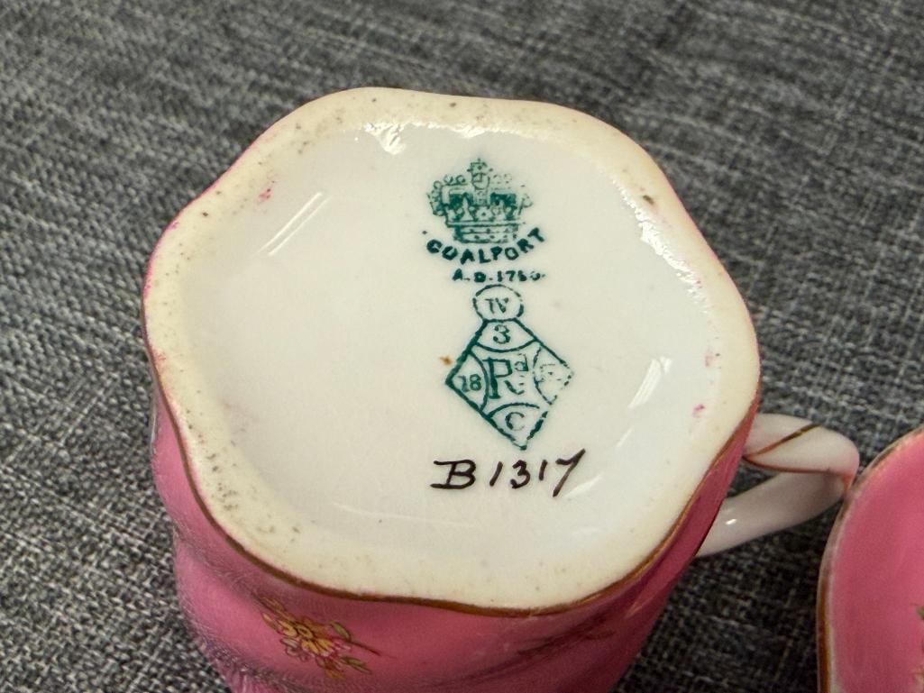 ANTIQUE COALPORT CHINA DEMIS AND SAUCERS IN DIFFERENT PATTERNS ONE WITH REGISTRY MARK - 5