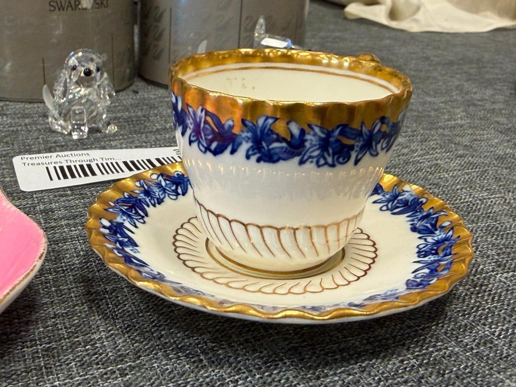 ANTIQUE COALPORT CHINA DEMIS AND SAUCERS IN DIFFERENT PATTERNS ONE WITH REGISTRY MARK - 6