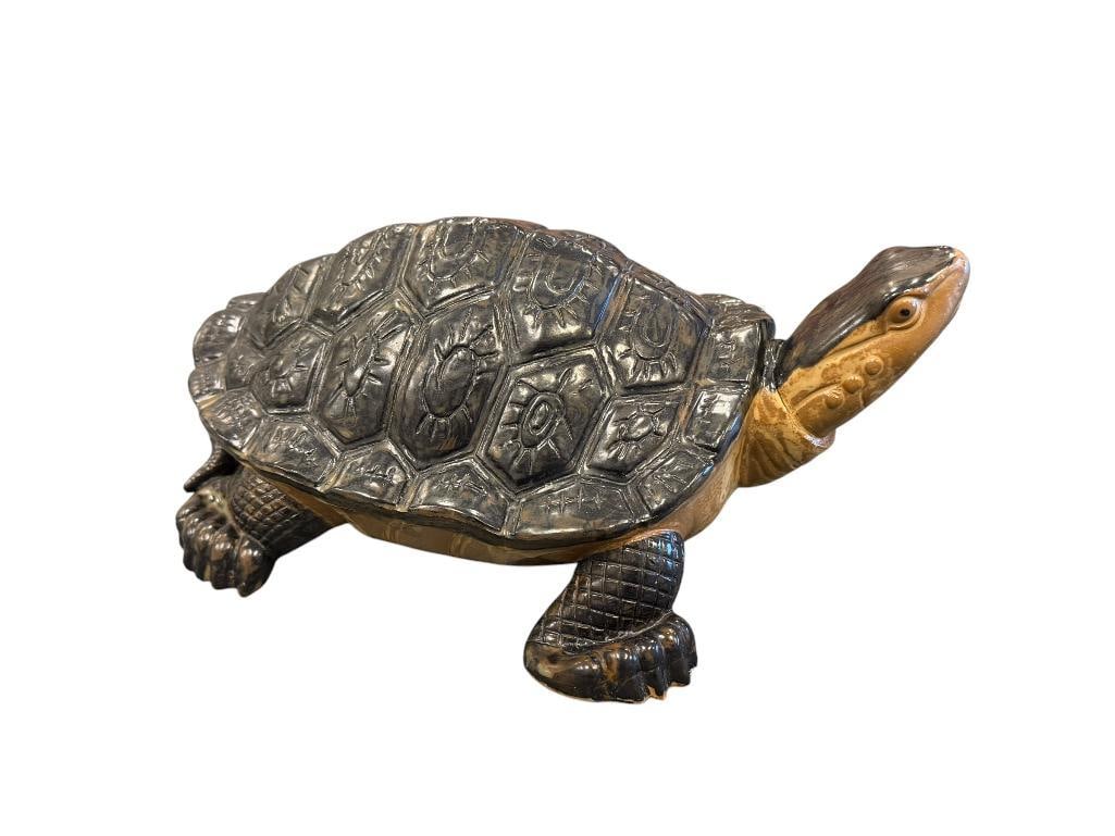 VINTAGE JAPAN POTTERY CERAMIC TURTLE FIGURINE: 11 1/4" L