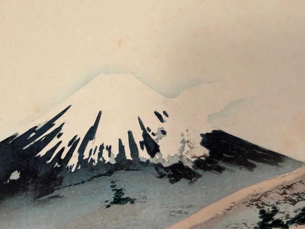 EARLY 20TH CENTURY BLACK INK CALLIGRAPHY AND WOODBLOCKS ONE OF MT FUJI AND OF A PEACOCK - 10