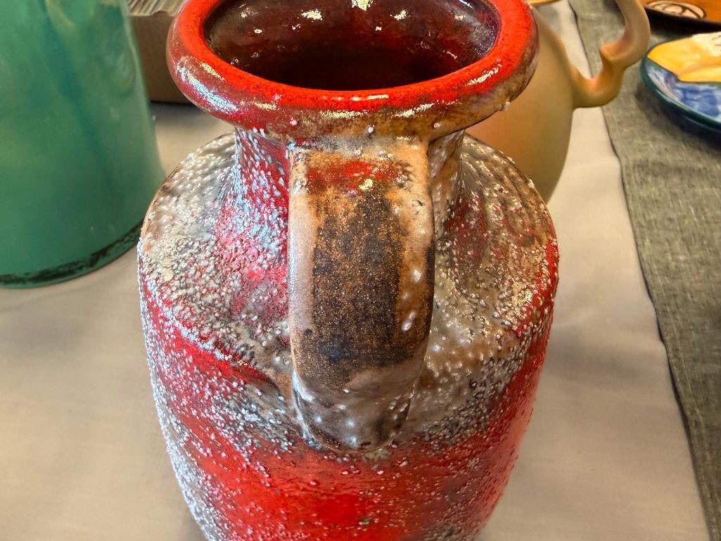 MID-CENTURY CARSTENS TONNIESHOF FAT LAVA TEXTURED POTTERY PITCHER MODEL 7065-25 - 7