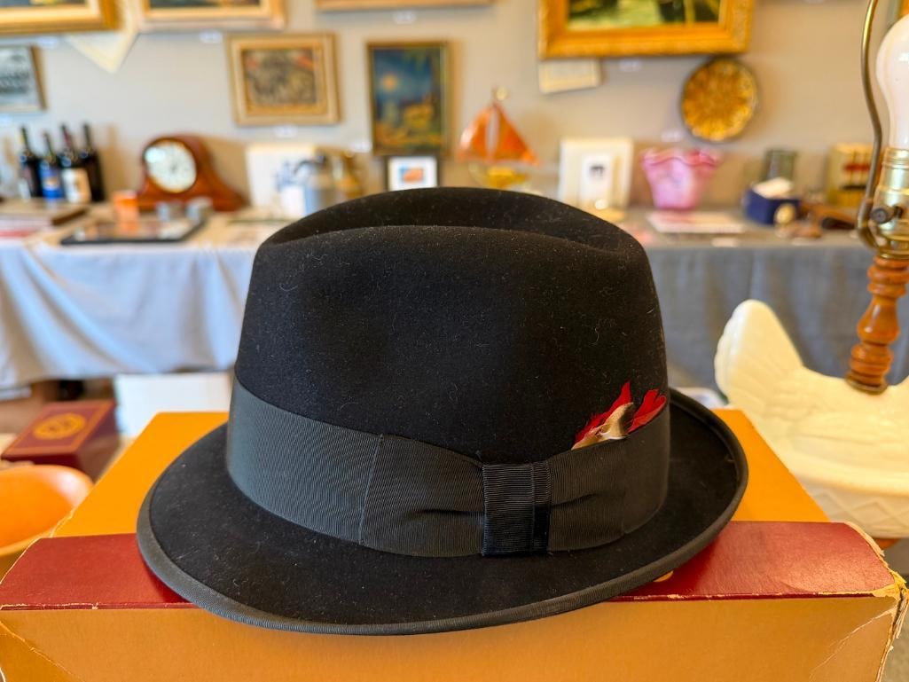VINTAGE ROYAL STETSON BLACK FUR FELT FEDORA PURCHASED FROM THE VILLAGE MENS SHOP ILLINOIS SIZE 6 ... - 4