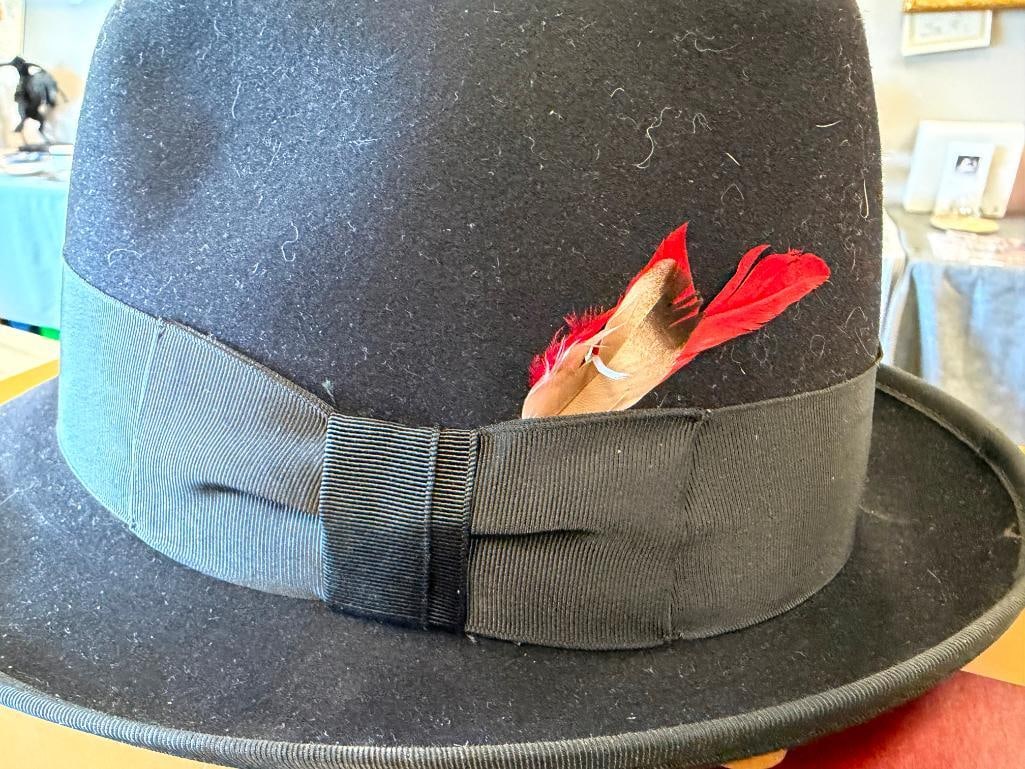 VINTAGE ROYAL STETSON BLACK FUR FELT FEDORA PURCHASED FROM THE VILLAGE MENS SHOP ILLINOIS SIZE 6 ... - 5
