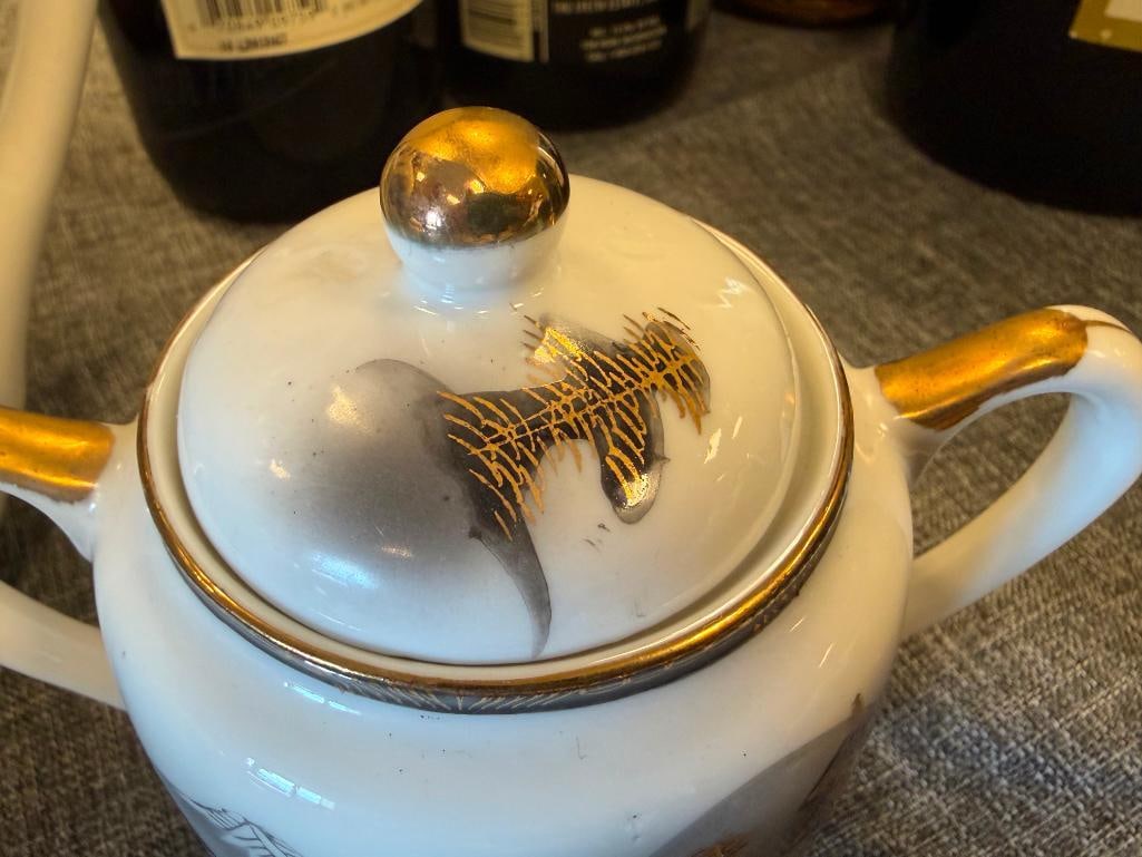 HAYASI KUTANI HAPANESE EGGSHELL CHINA TEA SET WITH LITHOPANE HAND PAINTED LANDSCAPE MOTIF - 14