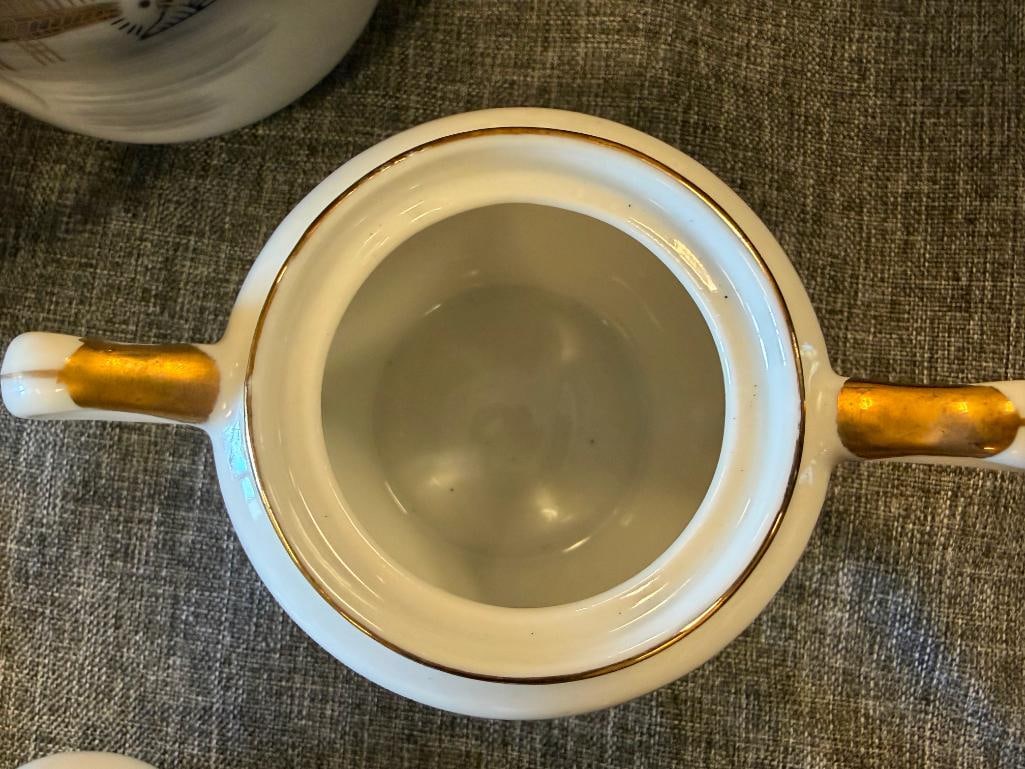 HAYASI KUTANI HAPANESE EGGSHELL CHINA TEA SET WITH LITHOPANE HAND PAINTED LANDSCAPE MOTIF - 15