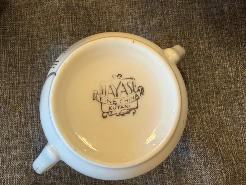 HAYASI KUTANI HAPANESE EGGSHELL CHINA TEA SET WITH LITHOPANE HAND PAINTED LANDSCAPE MOTIF - 16