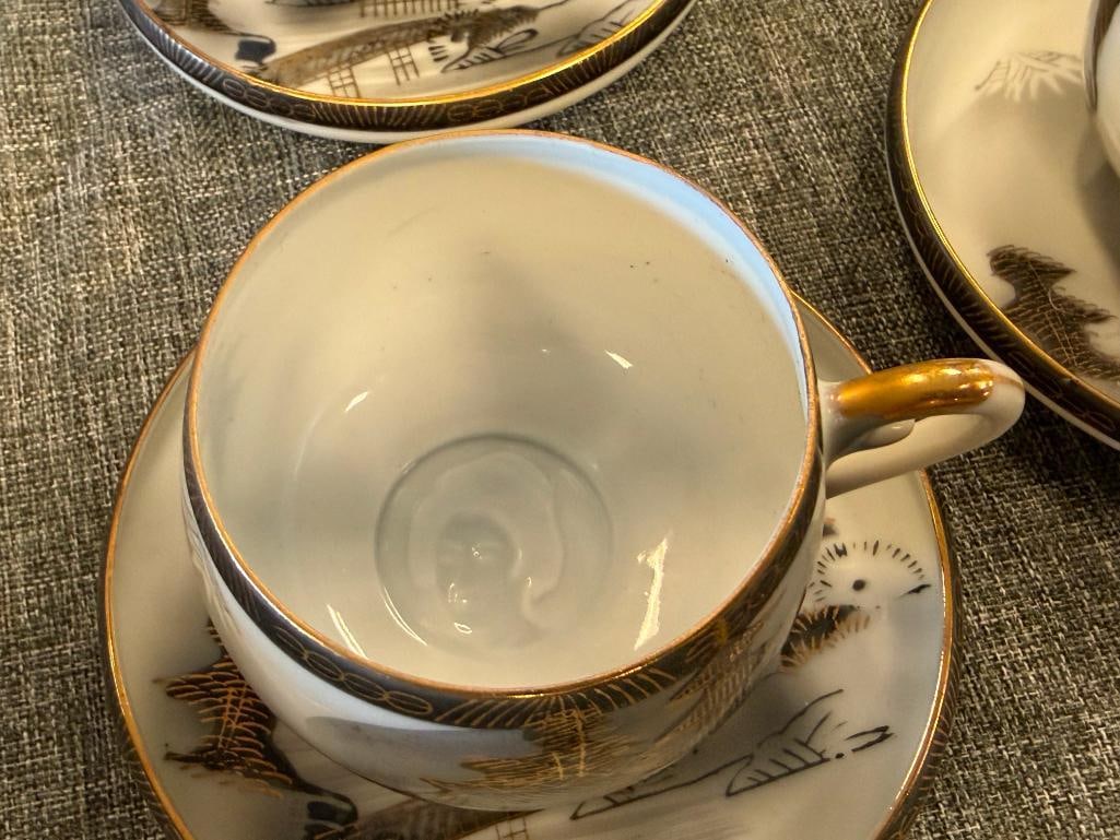 HAYASI KUTANI HAPANESE EGGSHELL CHINA TEA SET WITH LITHOPANE HAND PAINTED LANDSCAPE MOTIF - 4
