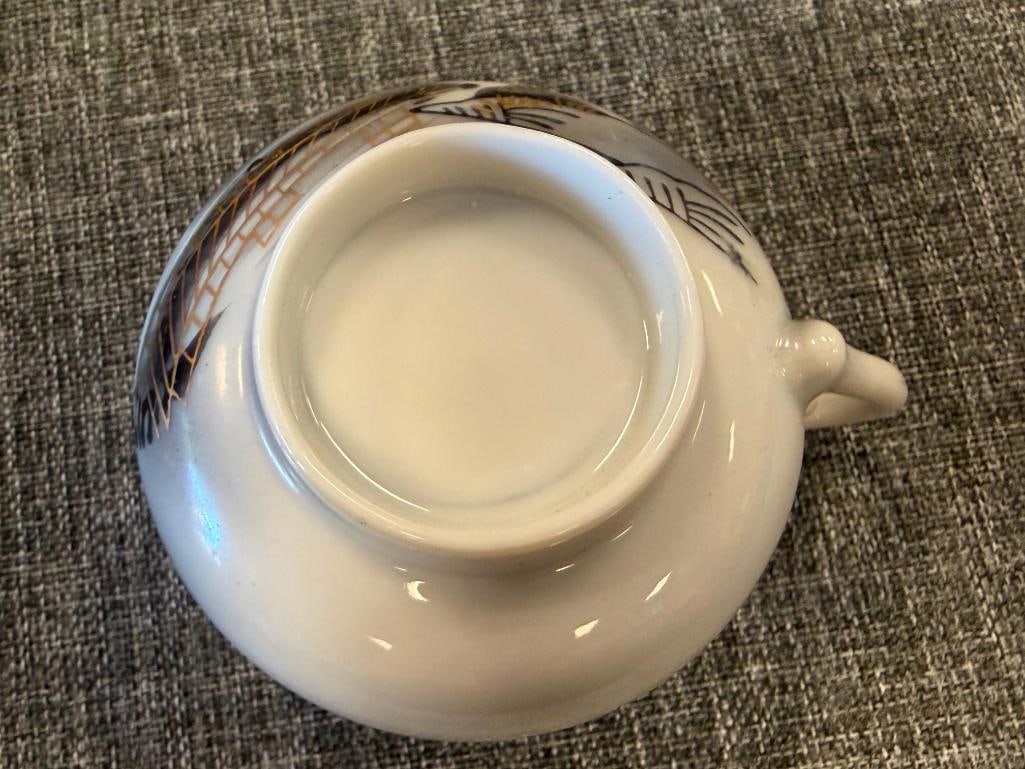 HAYASI KUTANI HAPANESE EGGSHELL CHINA TEA SET WITH LITHOPANE HAND PAINTED LANDSCAPE MOTIF - 5