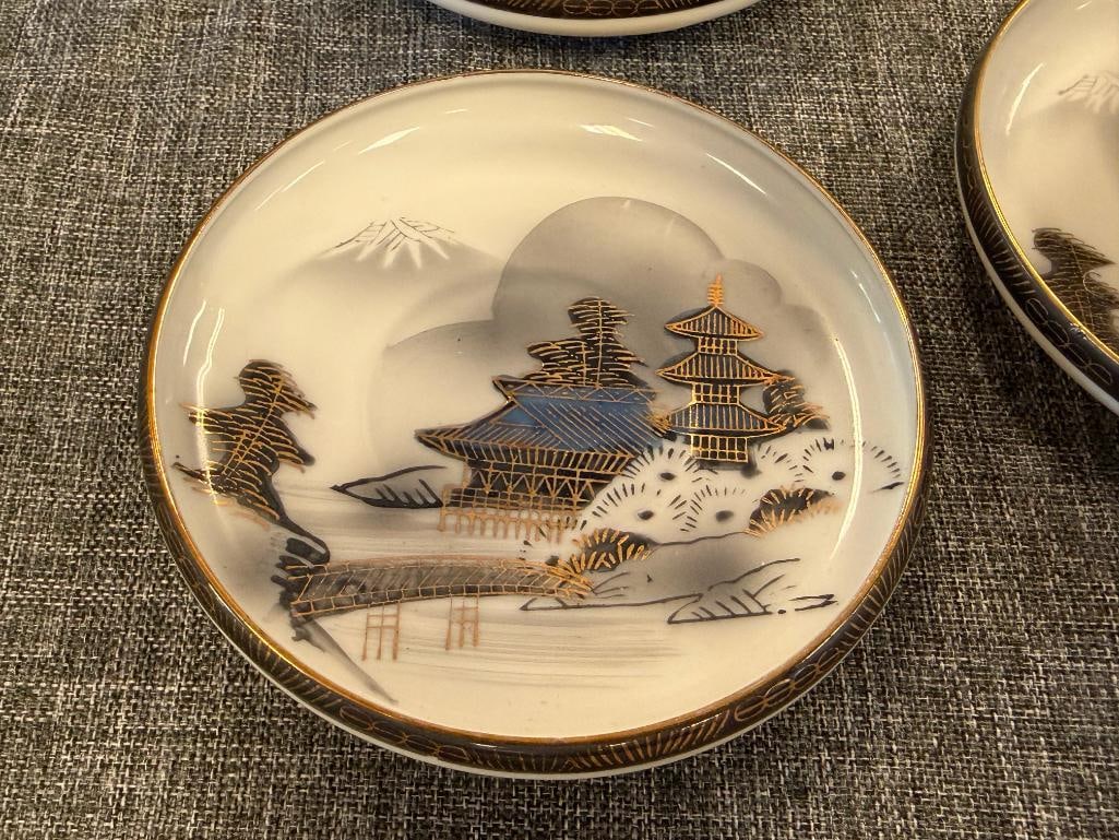 HAYASI KUTANI HAPANESE EGGSHELL CHINA TEA SET WITH LITHOPANE HAND PAINTED LANDSCAPE MOTIF - 6