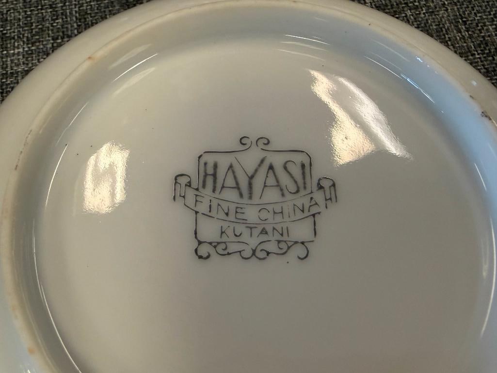 HAYASI KUTANI HAPANESE EGGSHELL CHINA TEA SET WITH LITHOPANE HAND PAINTED LANDSCAPE MOTIF - 9