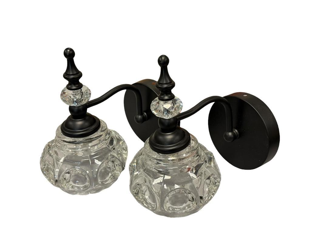 FANCY CLEAR GLASS AND OIL RUBBED BRONZE LED WALL SCONCES - HARDWIRE: 8"