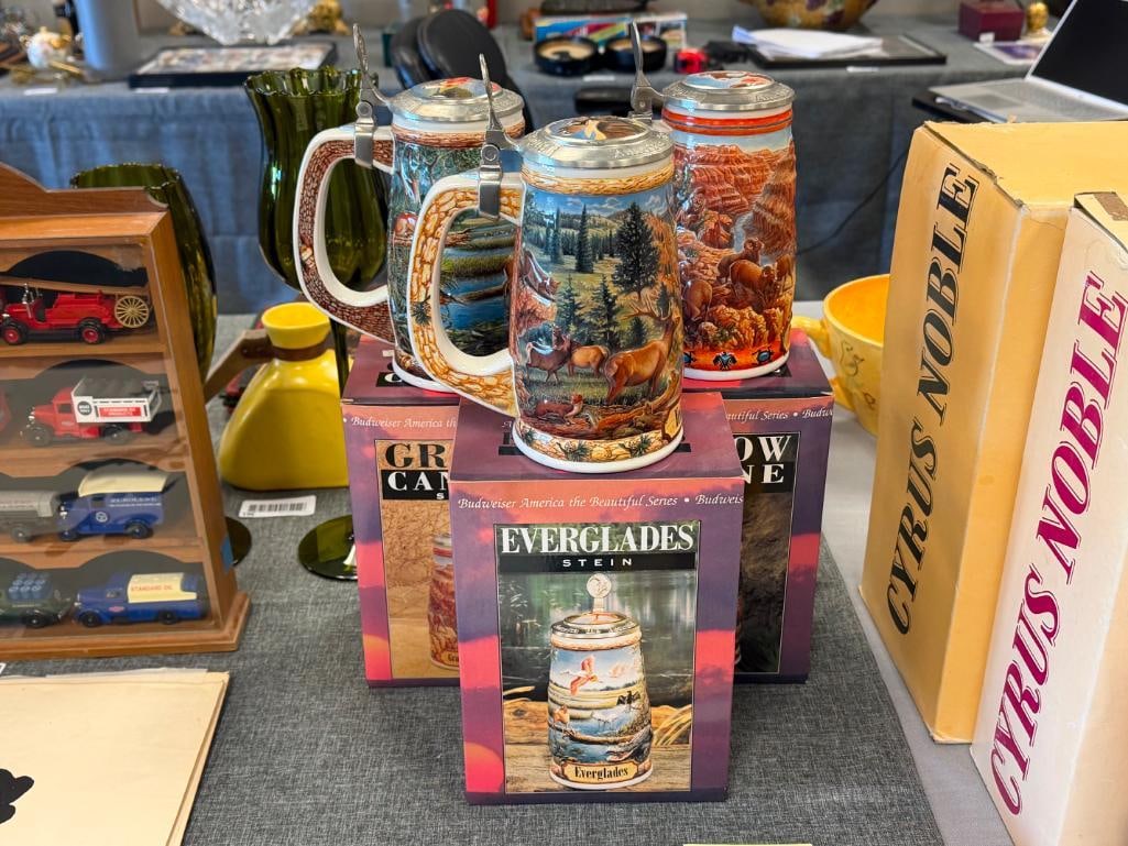 BUDWEISER AMERICA THE BEAUTIFUL NATIONAL PARK SERIES BEER STEINS IN RELIEF WITH PEWTER FLIP LIDS - 2
