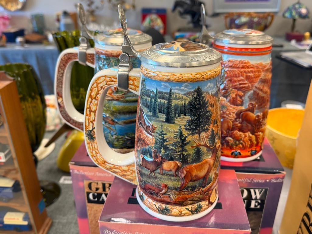 BUDWEISER AMERICA THE BEAUTIFUL NATIONAL PARK SERIES BEER STEINS IN RELIEF WITH PEWTER FLIP LIDS - 4