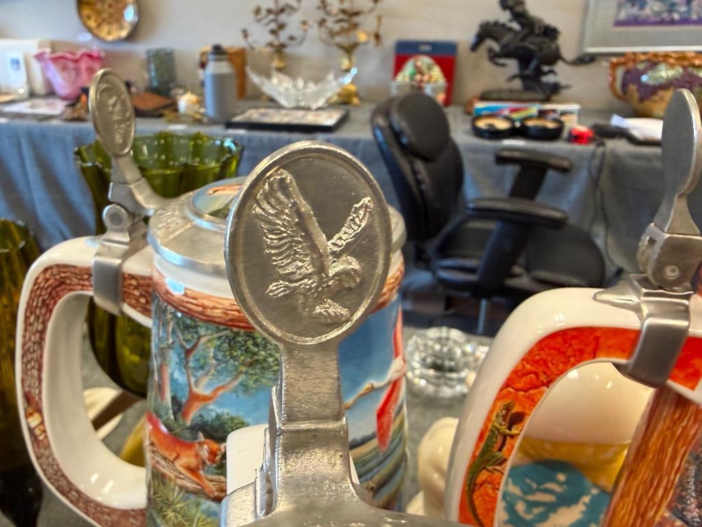 BUDWEISER AMERICA THE BEAUTIFUL NATIONAL PARK SERIES BEER STEINS IN RELIEF WITH PEWTER FLIP LIDS - 6