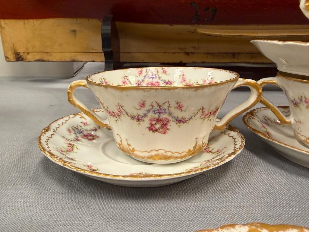 ANTIQUE VICTORIAN ERA THEODORE HAVILAND LIMOGES BOUILLON AND CUSTARD RAMEKINS WITH SAUCERS - 11