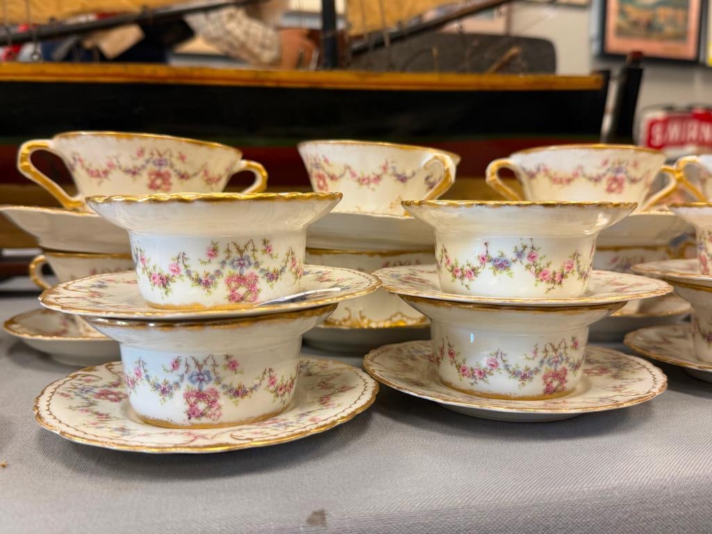 ANTIQUE VICTORIAN ERA THEODORE HAVILAND LIMOGES BOUILLON AND CUSTARD RAMEKINS WITH SAUCERS - 16